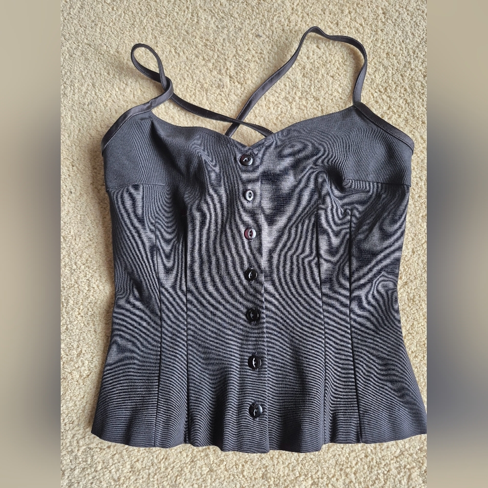 Vintage Maria Bianca Nero Black Botton Front Corset Top Size P